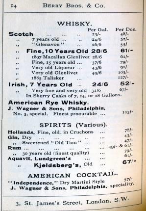 Our 1911 Spirits Price List 1897 Macallan
