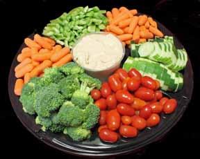 Veggie Tray (20-25 guests) Vibrant colors to please your eye and your palette. Raw tomatoes, cucumbers celery, carrots, and broccoli.