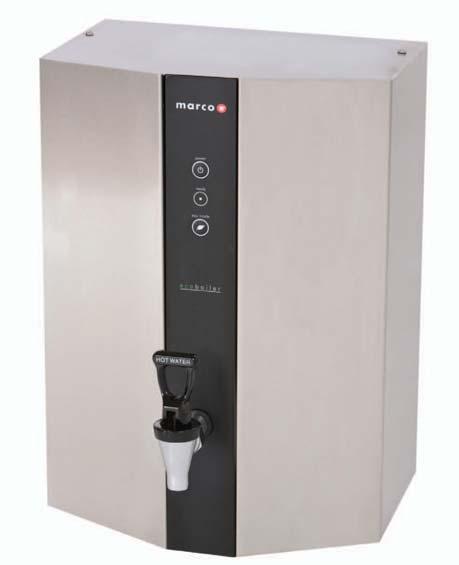 ap or push-button dispense wall-mounted atmospheric water boilers Slim wall-mount hot water dispense ap or push-button dispense Best in class energy efficiency 5L immediate draw off Plumbed into