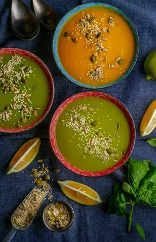 SOUPS (500 ml) 50 EGP CARROT & LIME SOUP Carrots, Lime Juice, Celery, Fresh Ginger, Onion, Coconut Oil, Mixed Seeds BROCCOLI & SPINACH SOUP Broccoli, Spinach, Celery, Dill, Coriander, Onion,