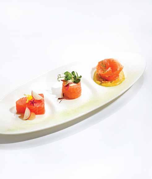 WESTERN LUNCH CLASSIC LEGACY Appetizer Salmon Trio 53 Degree Confit