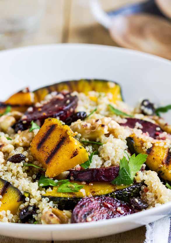 Spiced Quinoa AND VEGETABLE SALAD PORTIONS 10 COOKING TIME 15 MINUTES 350g quinoa 4oog red capsicum 400g zucchini 300g mushrooms 300g pumpkin, diced 2g cumin, ground 1g black pepper, cracked 2g