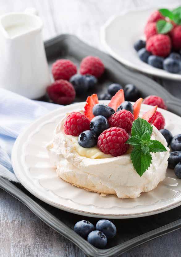 Passionfruit curd Pavlova WITH MIXED BERRIES PORTIONS 10 COOKING TIME 70 MINUTES 6 egg whites, at room temperature 315g caster sugar 3 tsp cornflour 2 tsp white vinegar 1 tsp vanilla essence