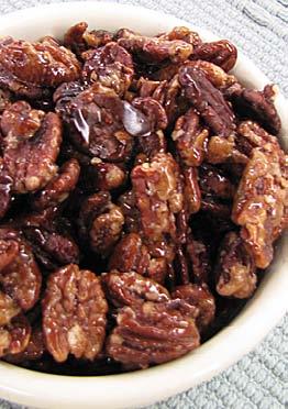 Instead of a candy bar or other sweet treat, try a couple of tablespoons of glazed pecans for a pick-me-up. Glazed Pecans 1 c. shelled pecans ¼ c. granulated sugar c tsp.