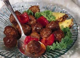 Meatballs in Sweet Chili-Grape Sauce. Grape jelly (or other flavor) Chili Sauce Meatballs, Frozen, already prepared 1. Heat jar of grape jelly to melt. 2.