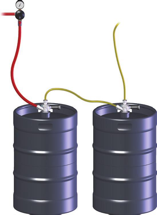 KEGS CONNECTED IN SERIES In extremely high-volume dispensing environments, it is possible to configure kegs in series to reduce the frequency of tapping fresh kegs as tapped kegs are emptied.