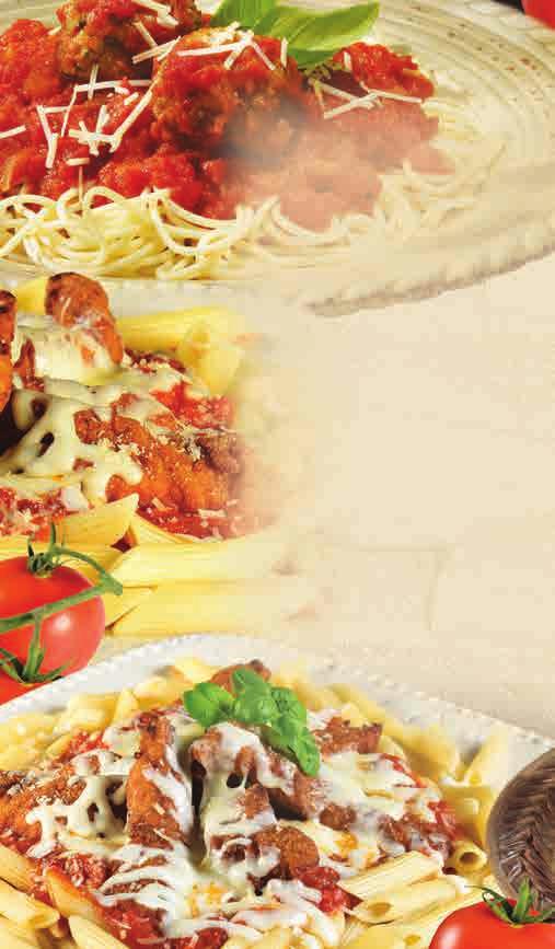 All of our pasta meals are served with fresh baked Bread Stix. You may add a meatball to any meal for 1.50.