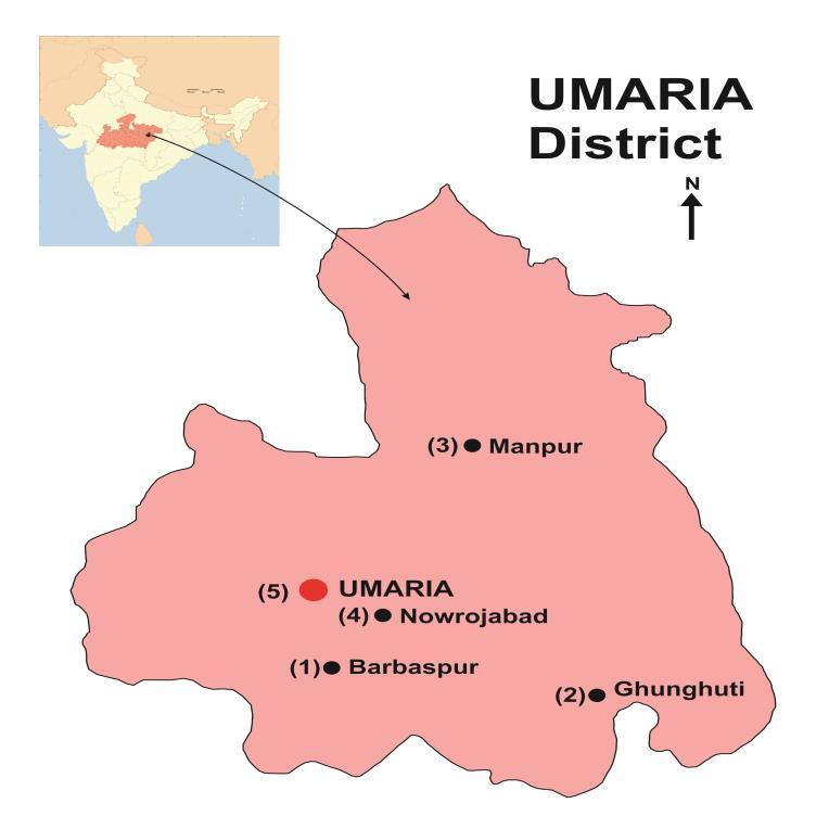 Fig-1: Map of sampling sites of Umaria District, Central India.