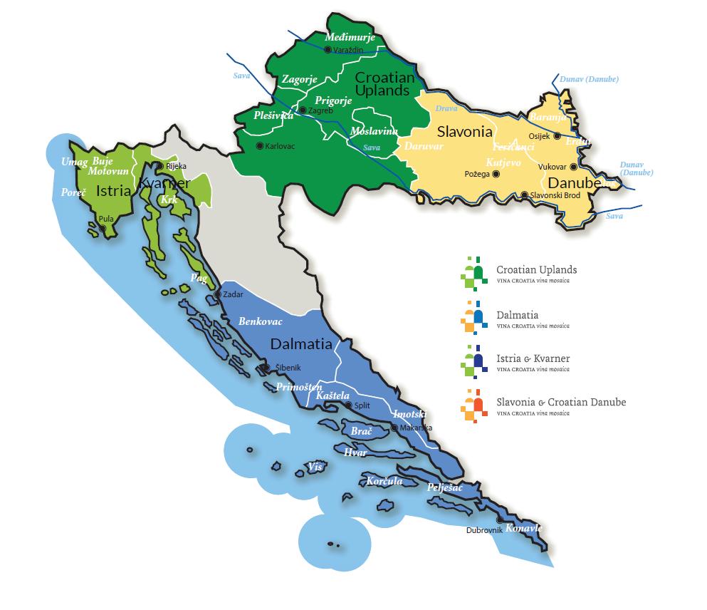 Viticulture regions and climatic zones 3 regions: Western Continental Croatia; Eastern