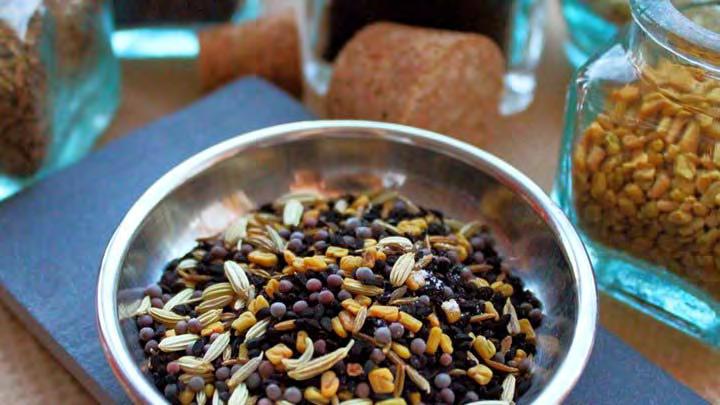 Bengali 5-Spice 2/3 cup cumin seeds 1/3 cup fennel seeds 1/4 cup black mustard seed 3 tablespoons dried oregano 2 tablespoons fenugreek seeds Yield: 1 1/2 cups Prep Time: 5 minutes Cook: 2 minutes