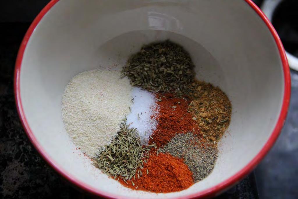 Cajun Blackened Spice Mix Yield: 9 tablespoons 1 tablespoon Paprika 2 1/2 tablespoons Salt 1 tablespoon Onion powder 1 tablespoon Garlic powder 1 tablespoon Cayenne pepper 3/4 tablespoon White pepper