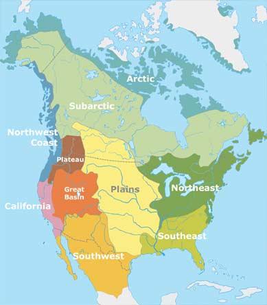 Use the map below to answer Questions 19 & 20: 19. Identify the region where tribes built elevated homes on wooden platforms called Chickees and had a diet of primarily seafood. (SS7) A.