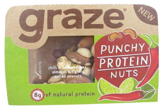 Nuts a natural source of protein An increasing number of nut based snacks are tracked with protein related claim 29 Graze Punchy Protein Nuts Chilli And Lime Cashews, Almonds And Lightly Salted