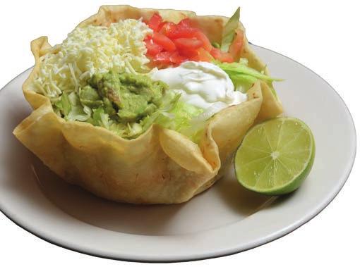 99 Salads Guacamole Salad... $5.99 Taco Mix Beef, chicken, cheese, beans, guacamole, salad & sour cream in a crisp flour tortilla topped with tomatoes & nacho cheese....$9.