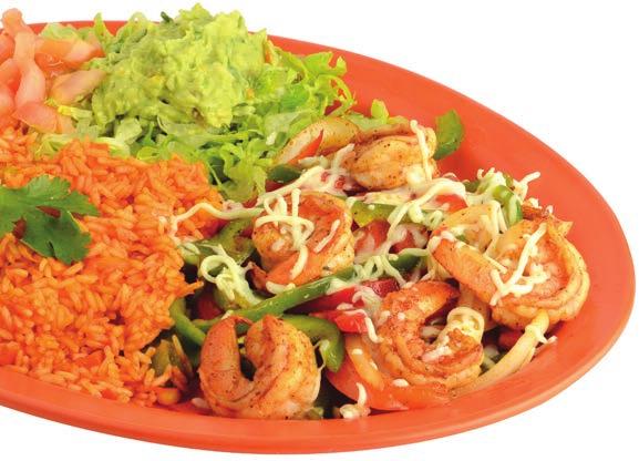 99 Texas Fajitas Steak, chicken & shrimp sautéed with onions, bell peppers & tomatoes. Served with guacamole salad, sour cream, rice, beans & tortillas... $15.
