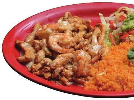 99 Pollo Relleno Grilled chicken breast topped with shrimp, bacon and vegetables (green and redbell peppers, onions) served with rice, beans & tortillas... $17.