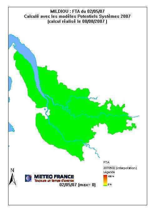 de l impact de l orage du 24 mai 2007 sur l évaluation de la Fréquence Théorique d Attaque (FTA) de mildiou simulée par le modèle Potentiel Système début juillet 2007 sur les vignobles de Gironde et