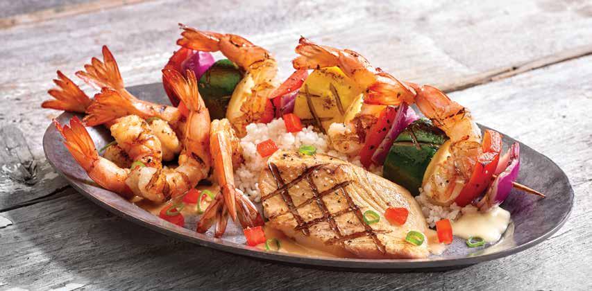 Roma Tomatoes. 860 cals 20.99\ Grilled Seafood Trio A trio of our most popular grilled seafood.