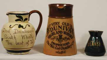 5ins tall, PETER DAWSON SCOTCH WHISKY, Kirkham Pottery pm, old repair (average) to chip on spout, R$45 (60-90) 263.