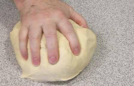 5 4 Knead the dough for several minutes until smooth. It should be moist and a little sticky.