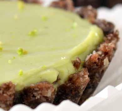 Avocado Lime Pie 1 cup almonds ½ cup dates (soaked 30 minutes and drained) 1 cup desiccated coconut 1 teaspoon cocoa or cacao powder Place almonds into a food processor and process until broken down