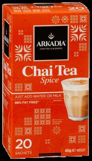 Chai Tea & Drinking Chocolate Single serve sachets o Chai Tea