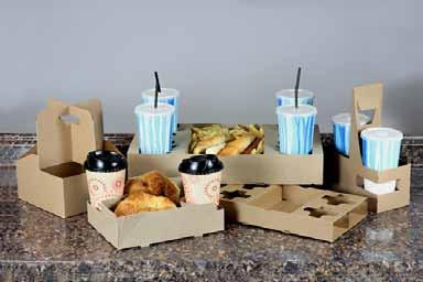 Carryout Trays & Cup Carriers Carryout trays come in a variety of two and four cup sizes with ample room for sandwiches, fries and other food items.