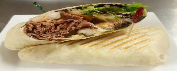 Served with choice of soup or salad Flour tortilla stuffed with slow roasted shaved steak grilled