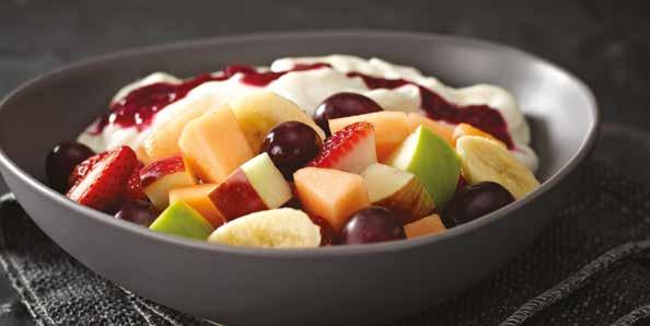 Served with dried fruits & nuts FRUIT SALAD & YOGHURT V NEW 40 Seasonal fresh fruit served with low-fat yoghurt & drizzled with a berry coulis PARMESAN SCRAMBLE V 70 Scrambled egg with roasted cherry