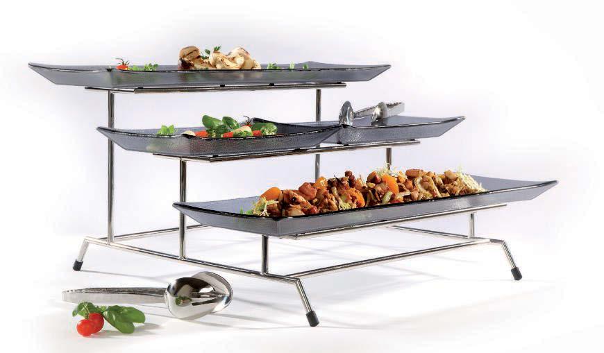 01) is adjustable via extensions from 80 cm to 120 cm. Massive and bulky buffet tables become redundant. The buffet stand with its integrated ring (item 8016.