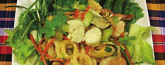 95 Steamed seafood combination, onion, celery, scallion, and cilantro in a spicy