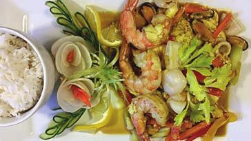 95 Stir fried seafood combination with celery, onions, carrots, bell peppers,
