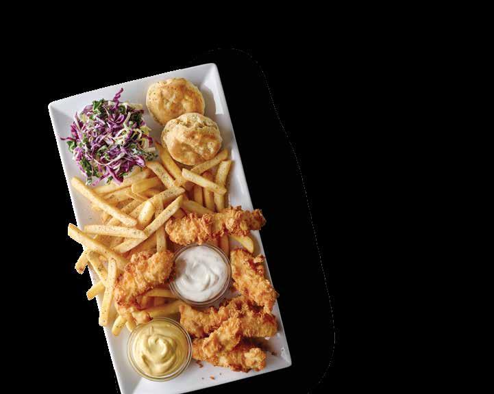 99 I 1720 Cal Hand-battered jumbo shrimp with brussels sprouts slaw, tartar sauce, cocktail sauce, garlic cheddar buttermilk biscuits and fries Chicken Quesadillas $15.