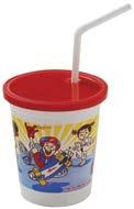 Stock printed Kids Cups feature bright, attractive designs and combo-packed red lids and straws to engage dining children.