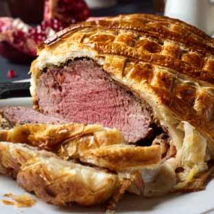 HOME MADE BEEF WELLINGTON Made to order Beef Wellington 15 per person (portion) We use our finest Scotch grass fed fillet steak, puff pastry and mushroom pate to create a fantastic