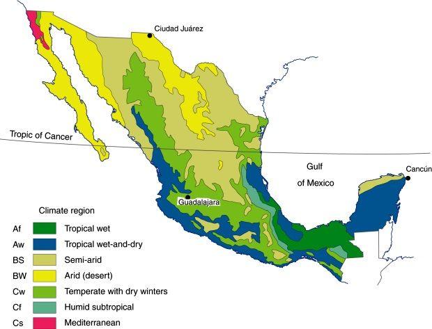 The Geography of Mexico The geography of Mexico is one of diverse climates.