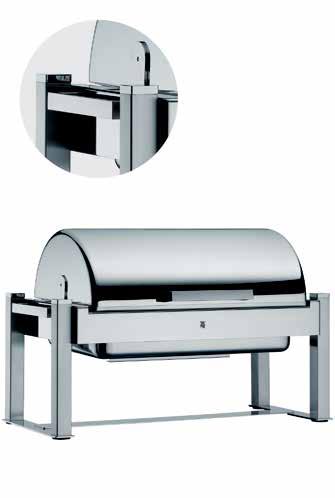 Chafing Dish, Metropolitan CHANGE Fitting for inserts up to depth 4 GN 1 / 1, full rolltop cover, electrically and sterno heated, adjustable brake, cover immersible Cromargan / stainless 18/10, feet