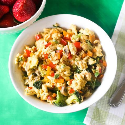 EG G & VEGGIE SCRAMBLE From your NHRMC wellness dieticians Makes one serving Coconut oil or cooking spray 2 eggs Leftover veggies for cooking o Asparagus o Broccoli o Carrots o Spinach 1.