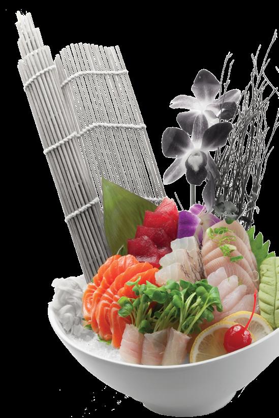 Sushi Entrees Served with soup or green salad * Sushi Dinner 23 10 pcs sushi & spicy tuna roll * Sashimi Dinner 24 21 pcs assorted fresh raw fish * Sushi & Sashimi Combo 26 5 pcs sushi, 10 pcs
