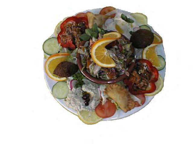 Vegetables only g Mixed Vegetable Platter... a selection of fried vegetables with falafel served with vegetable rice and salad garnish.