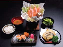 ST MNU f o r on e pe r s o n KMI ZN 朱実御膳 Miso Soup, damame, Inari Sushi (x1), Salmon vocado Roll (x2)