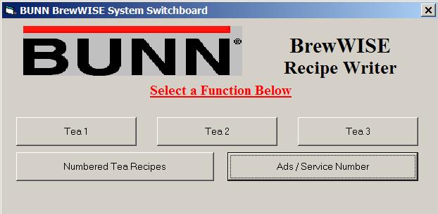 Iced Tea Selector The Iced Tea selector screen (shown above) can be accessed by clicking the "Iced Tea" button from the switchboard screen.