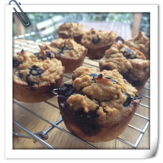 blueberry protein muffins Yield: 10 muffins (5 servings) You will need: muffin tins, whisk, bowl, measuring cups and spoons, rubber spatula, muffin liners 2 cups almond flour 1/2 cup vanilla protein