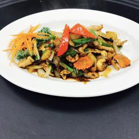 WILD SIAMESE Sautéed green beans, bamboo shoots, baby corn, bell peppers, basil leaves, and curry sauce (contains coconut cream) SF8.