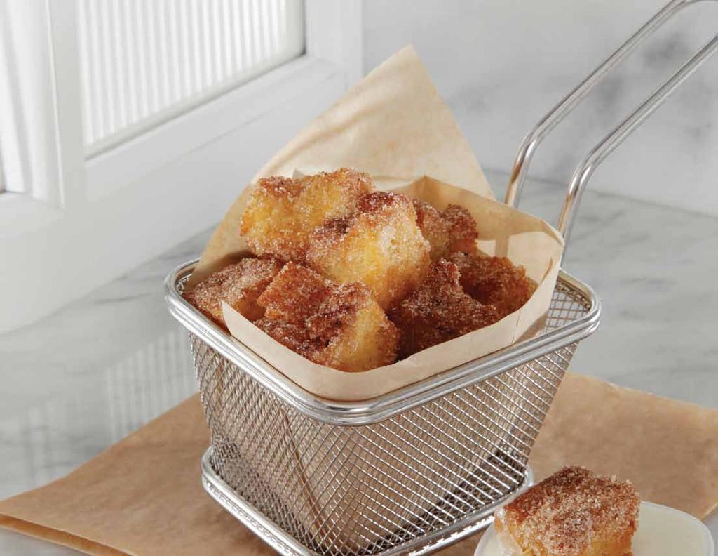 Crispy Bread Puddin Bites Our delicious Bread Puddin, bite-sized, with a satisfying and portable jacket of crisp.