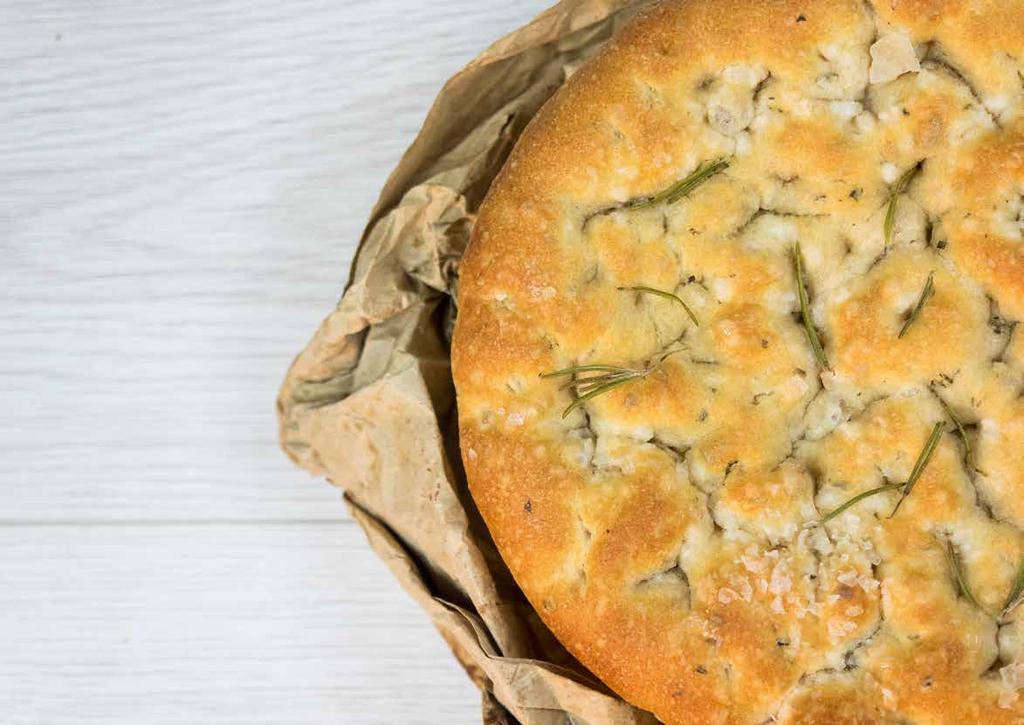 Rosemary & Rock Salt Focaccia BAKELS ARTISAN BREAD COMPLETE 5.000 100% Yeast 0. 100 2% Chilled Water 3.500 70% Chopped fresh rosemary 0.040 0.8% TOTAL 8.640 BAKELS ARTISAN 0.