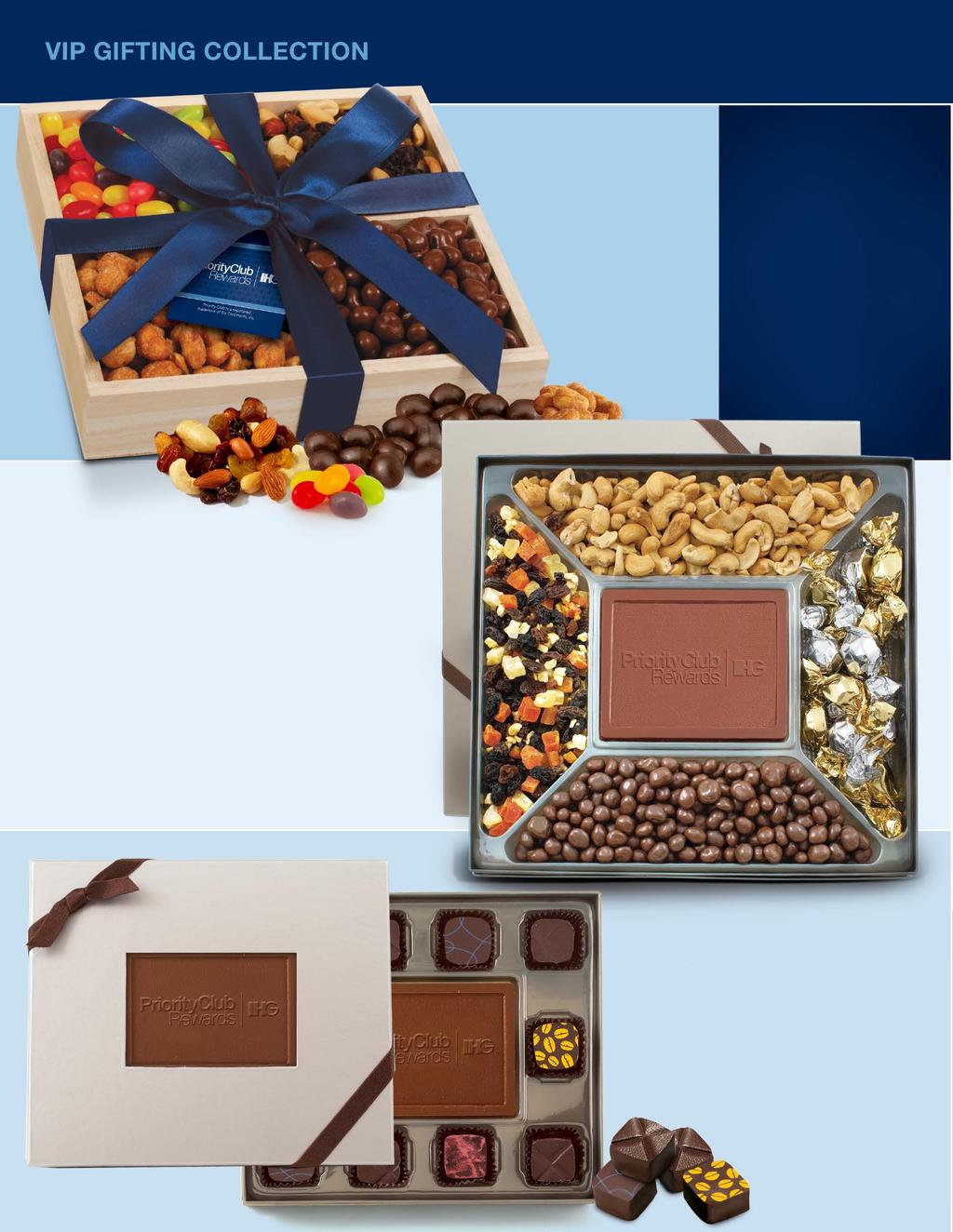 NN > Wooden Crate Tray Contains: Tropical Jelly Beans (3.5 oz), Chocolate Covered Raisins (3 oz), Honey Roasted Peanuts (2.