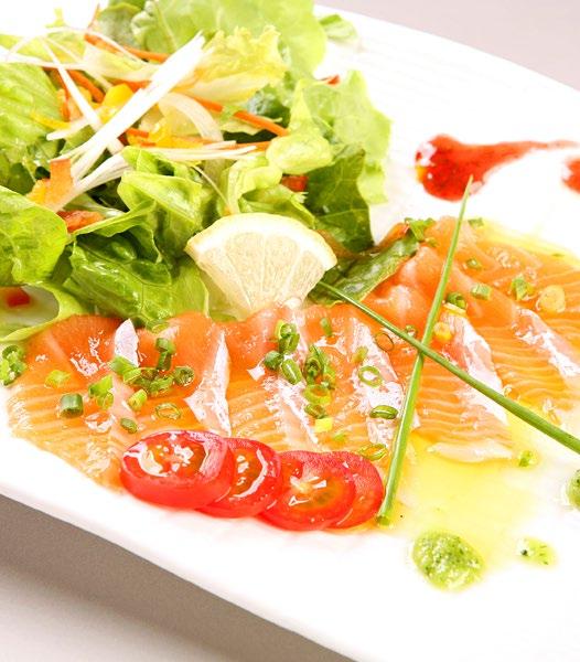 Lettuce Served with Black Vinegar Sauce 和風サラダ Salmon Carpaccio $16 Salmon Slice and Mix Salad Served with Olive