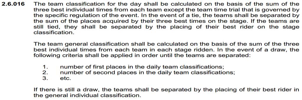b) Klasifikasi Umum Pasukan Berdasarkan Catatan Masa (General Team Classification On Time) Klasifikasi ini ditentukan dengan mencampur catatan masa sebenar tiga pelumba terbaik dari setiap peringkat