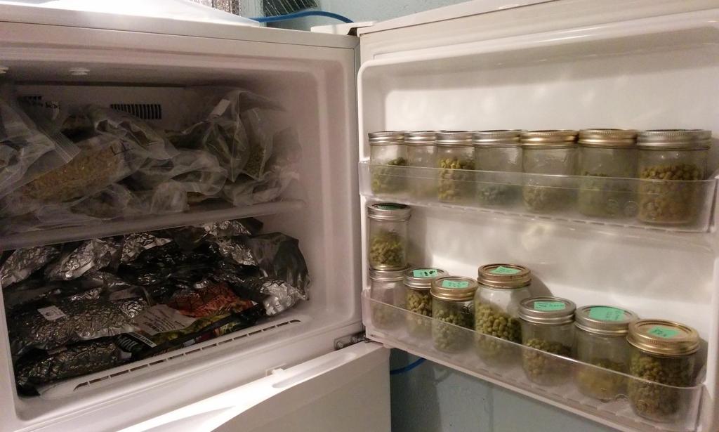 Ingredients Storage - Hops Hops are stored in the freezer of my beer/yeast/hop fridge Bulk hops stored in original